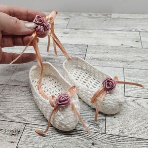 Crochet Ballet Shoes Ornament • Cottagecore Rose Accent • Mini Handmade Decor‎